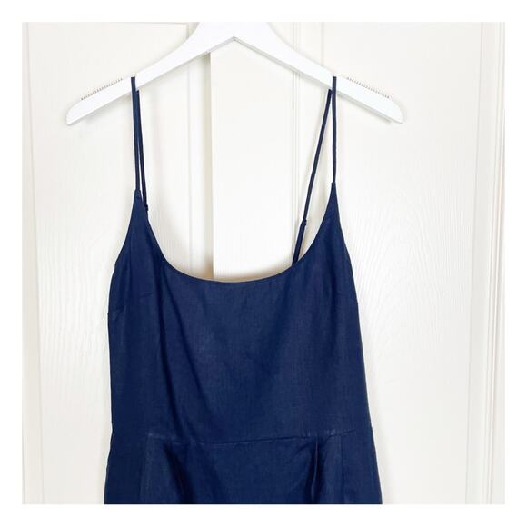 Quince Navy European Linen Midi Sun Dress Scoop Neck Capsule Wardrobe NWT Sz L - Picture 3 of 11